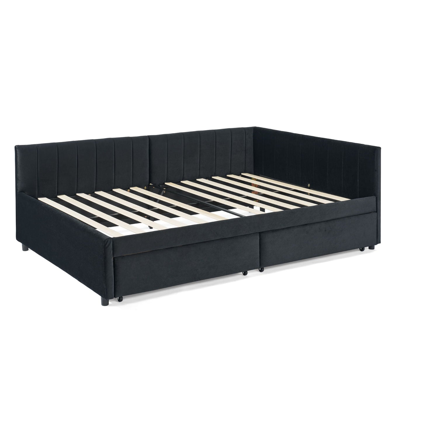 Upholstered Tufted Daybed Frame With Storage Drawers