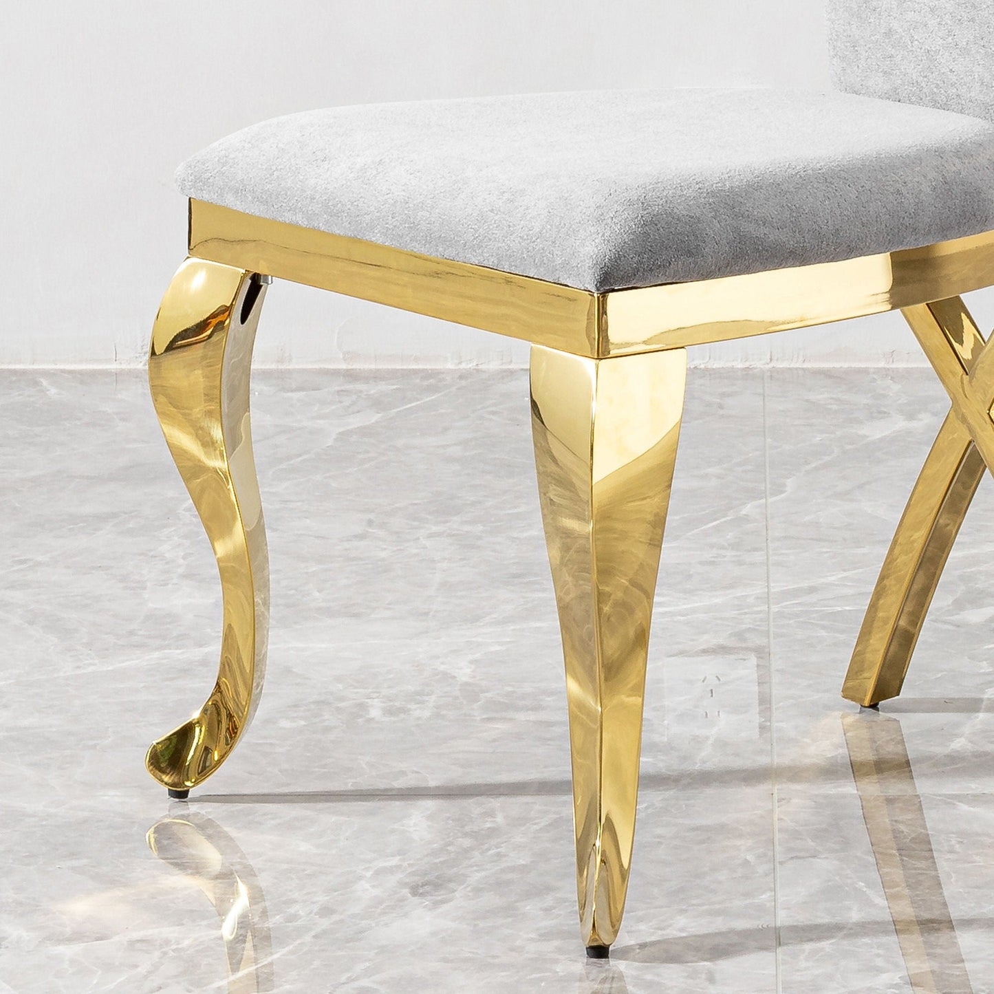 Gorgeous Streamlined High Back Fabric Stainless Steel Dining Chair (Set of 2) - Gold / Gray