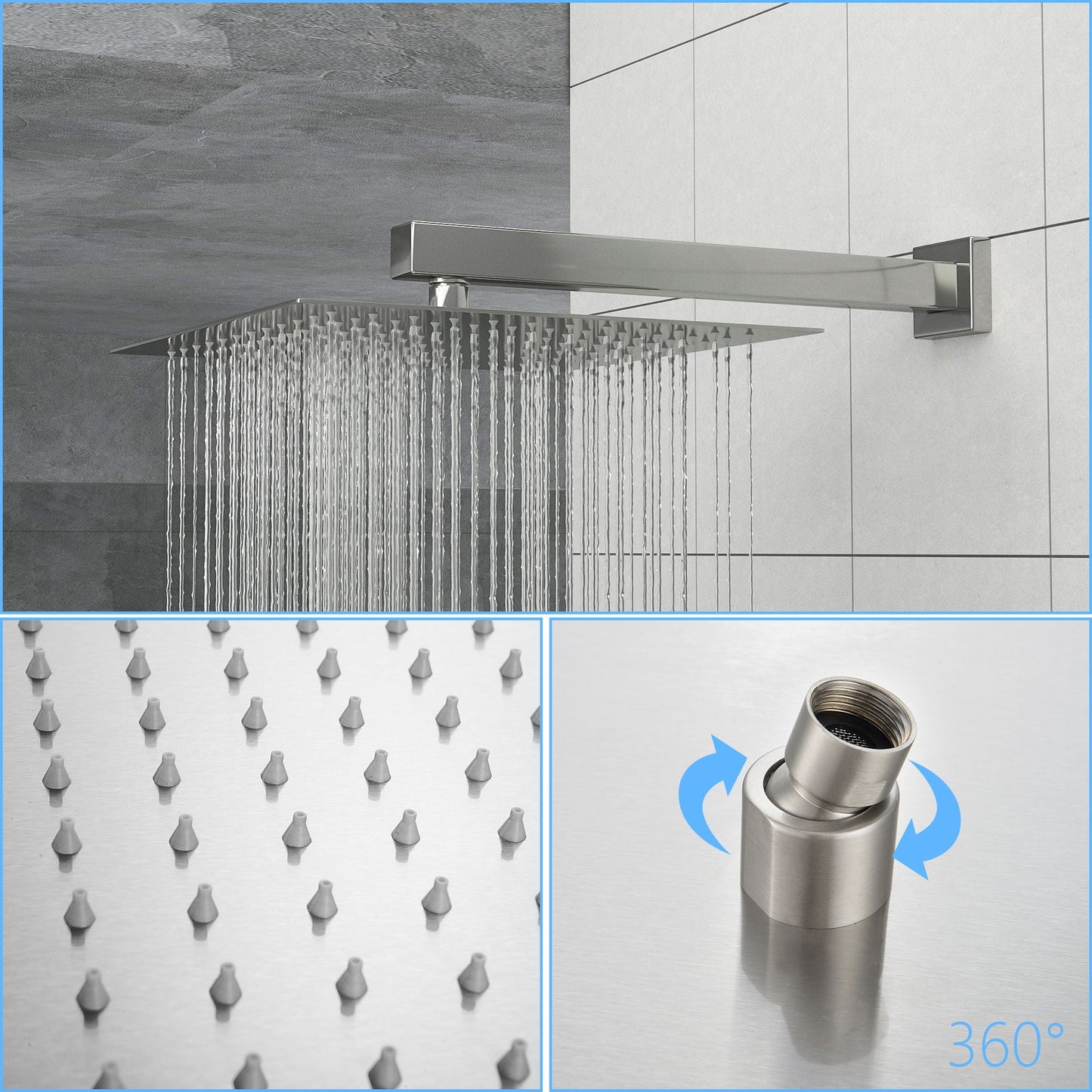 Modern Shower System With Adjustable Slide Bar, Stainless Steel And Brass Construction