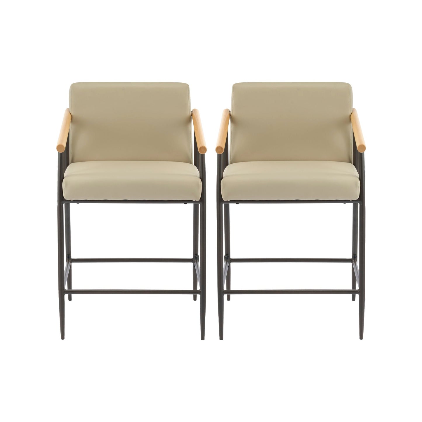 Mid Century Modern Counter Stool Set with Espresso Metal Frame - Khaki
