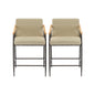 Mid Century Modern Counter Stool Set with Espresso Metal Frame - Khaki