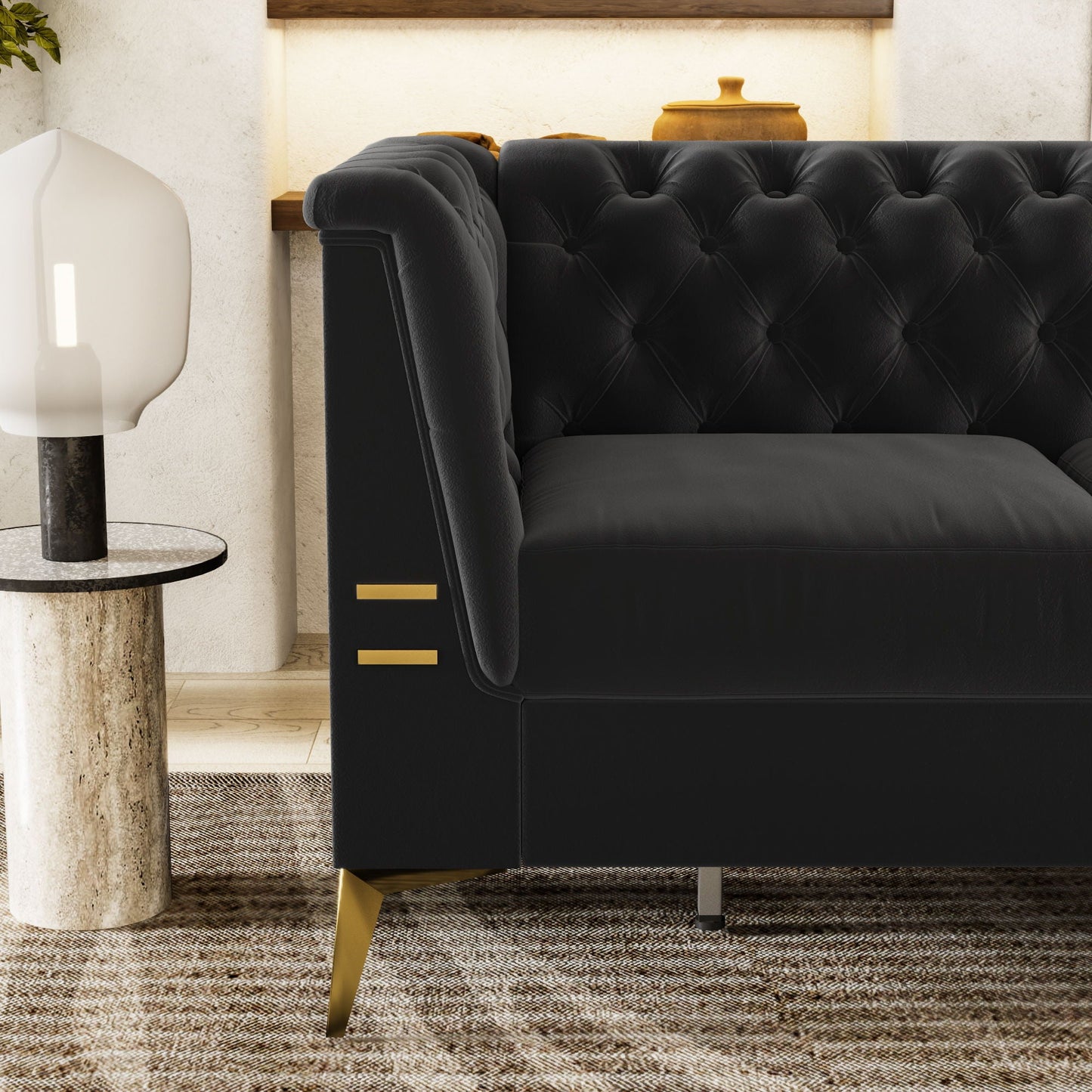 Luxurious Sofa With Legs, Modern Chesterfield Design, Tufted Upholstery, 3 Seat Couch For Living Room And Office