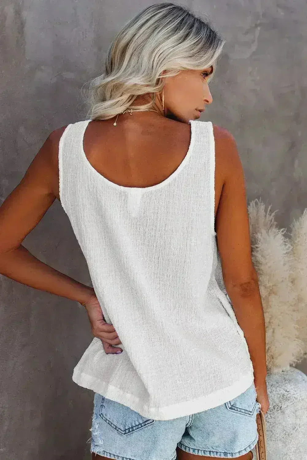 Button Textured Cotton Tank Top
