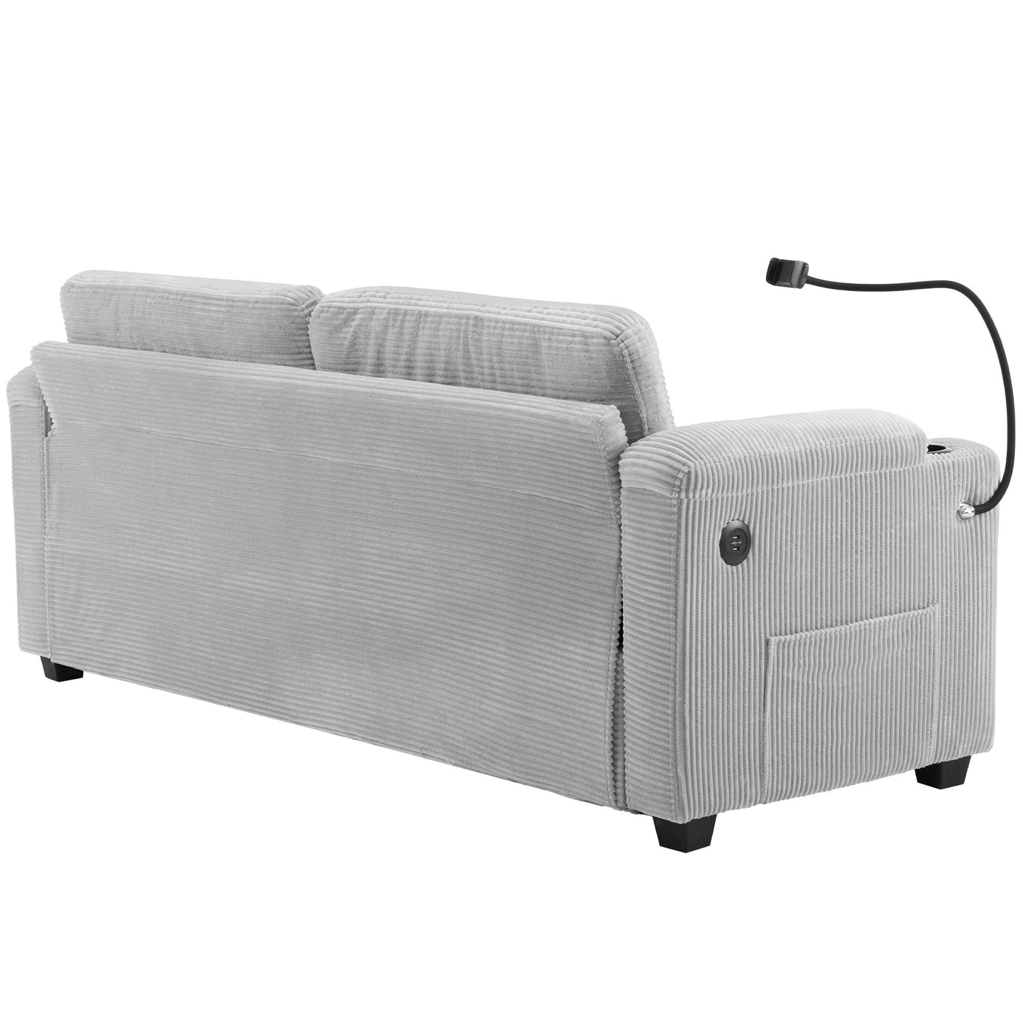 Sleeper Sofa Loveseat Sofa With Full Size Mattress, 2 USB Ports, 2 Cup Holders, 2 Side Pockets And Phone Holder