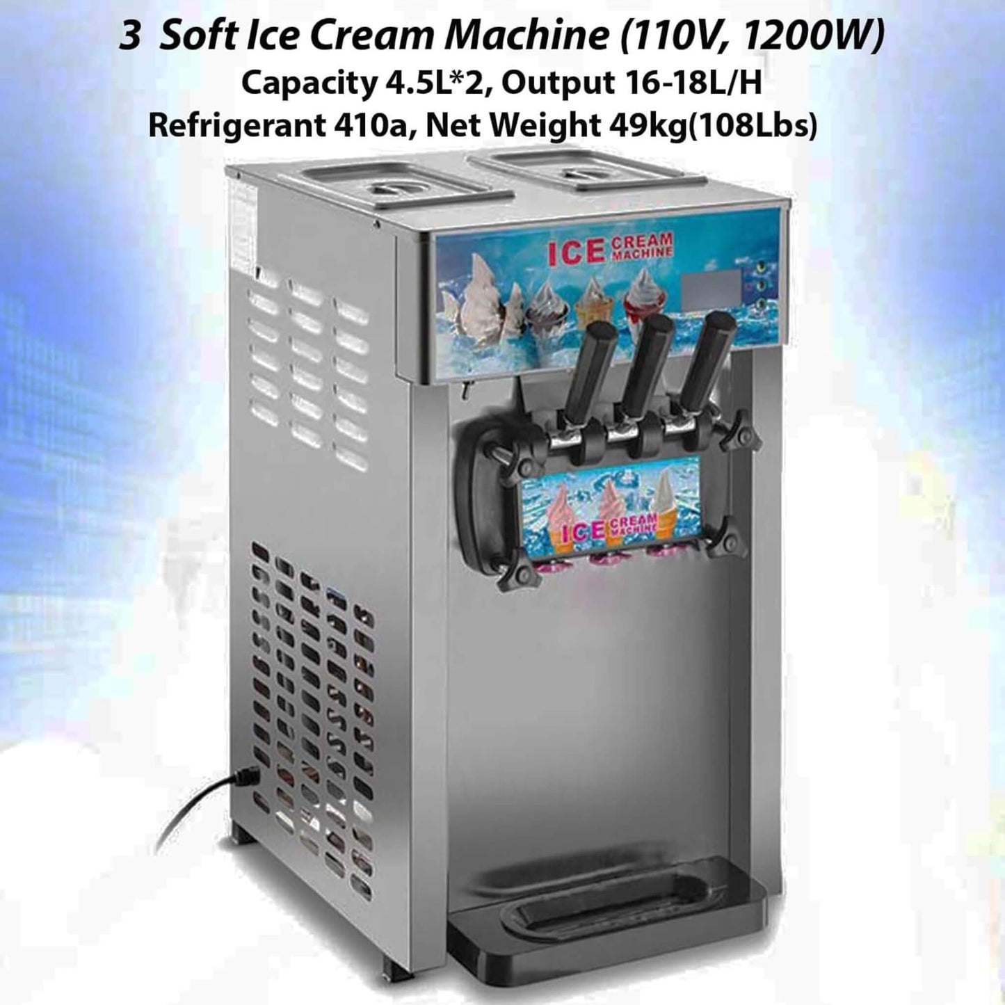 3-Flavor 9L Commercial 1200W Countertop Soft Serve Machine (SAK51986)