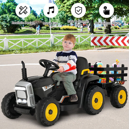 3-Gear-Shift Ride-On Tractor for Kids 3+ Years - Black