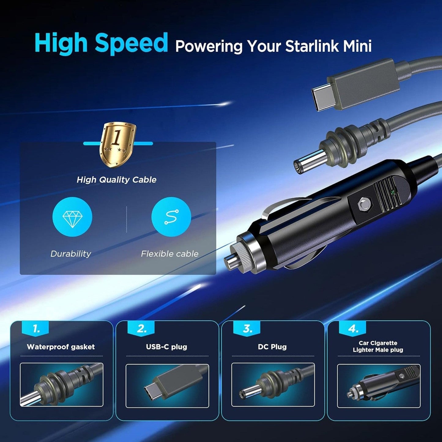3-in-1 Power Cable for Starlink Mini | Car + USB-C + DC Input | 2M-5M