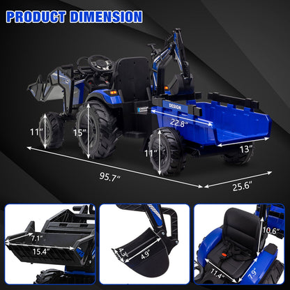 3-in-1 Electric Ride-On Excavator Bulldozer with Trailer for Kids - Remote Control Toy