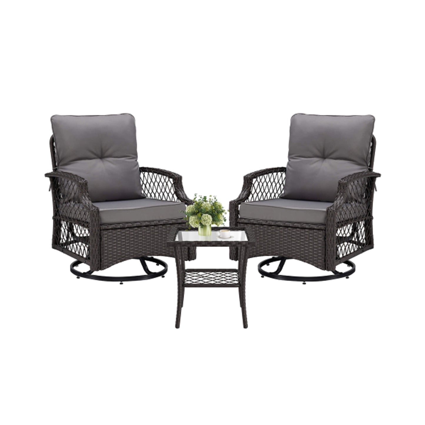 Alora 3-Piece Wicker Patio Bistro Set W/ Swivel Chairs And Table (SAK14789)