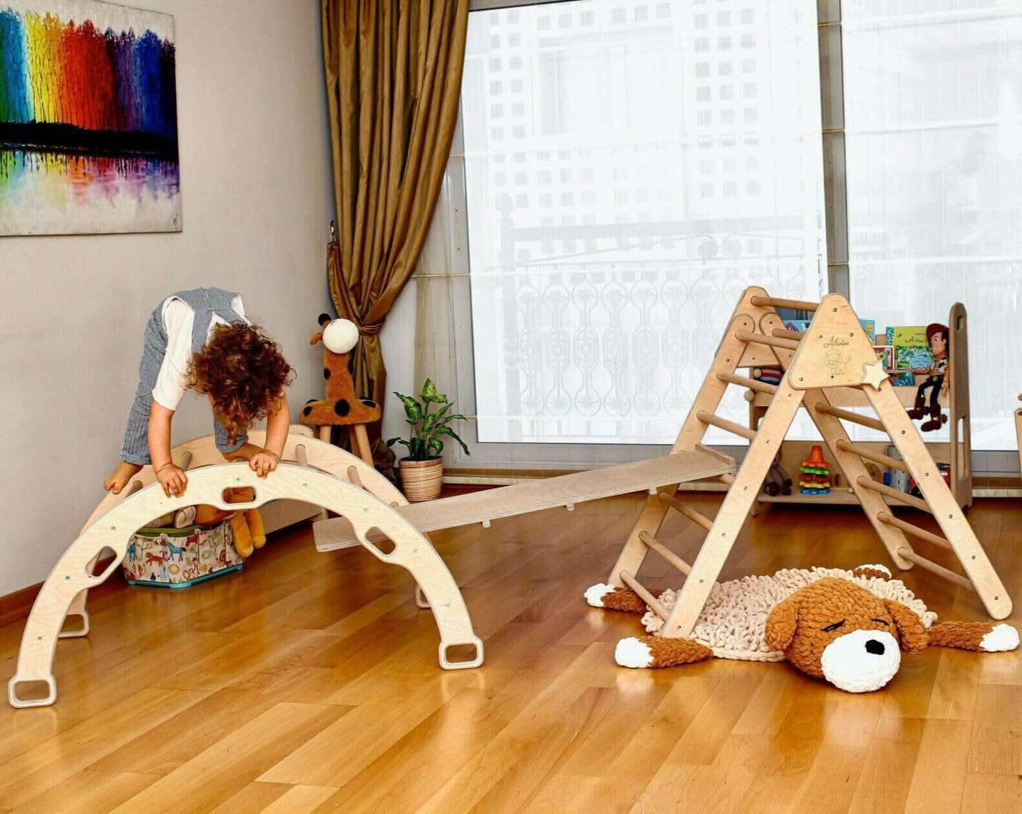 Montessori Climbing Set / Pikler Triangle, Climbing Arch & Ramp / 3 Pieces Set