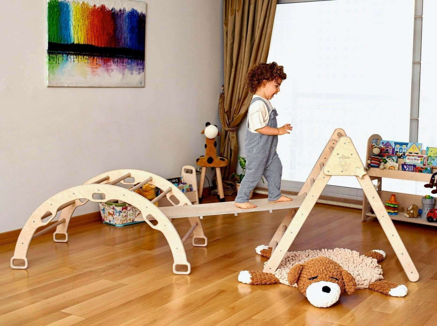 Montessori Climbing Set / Pikler Triangle, Climbing Arch & Ramp / 3 Pieces Set