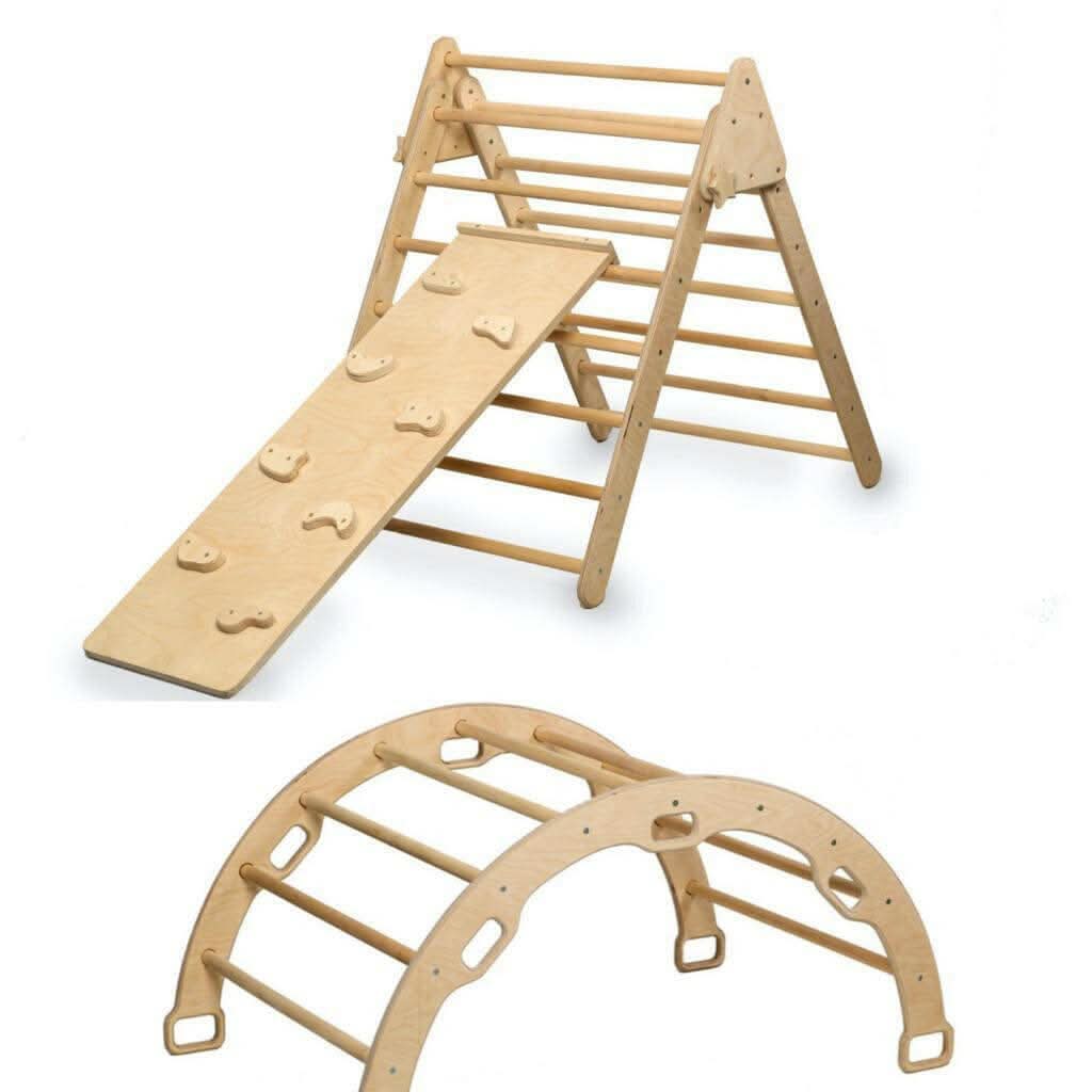 Montessori Climbing Set / Pikler Triangle, Climbing Arch & Ramp / 3 Pieces Set
