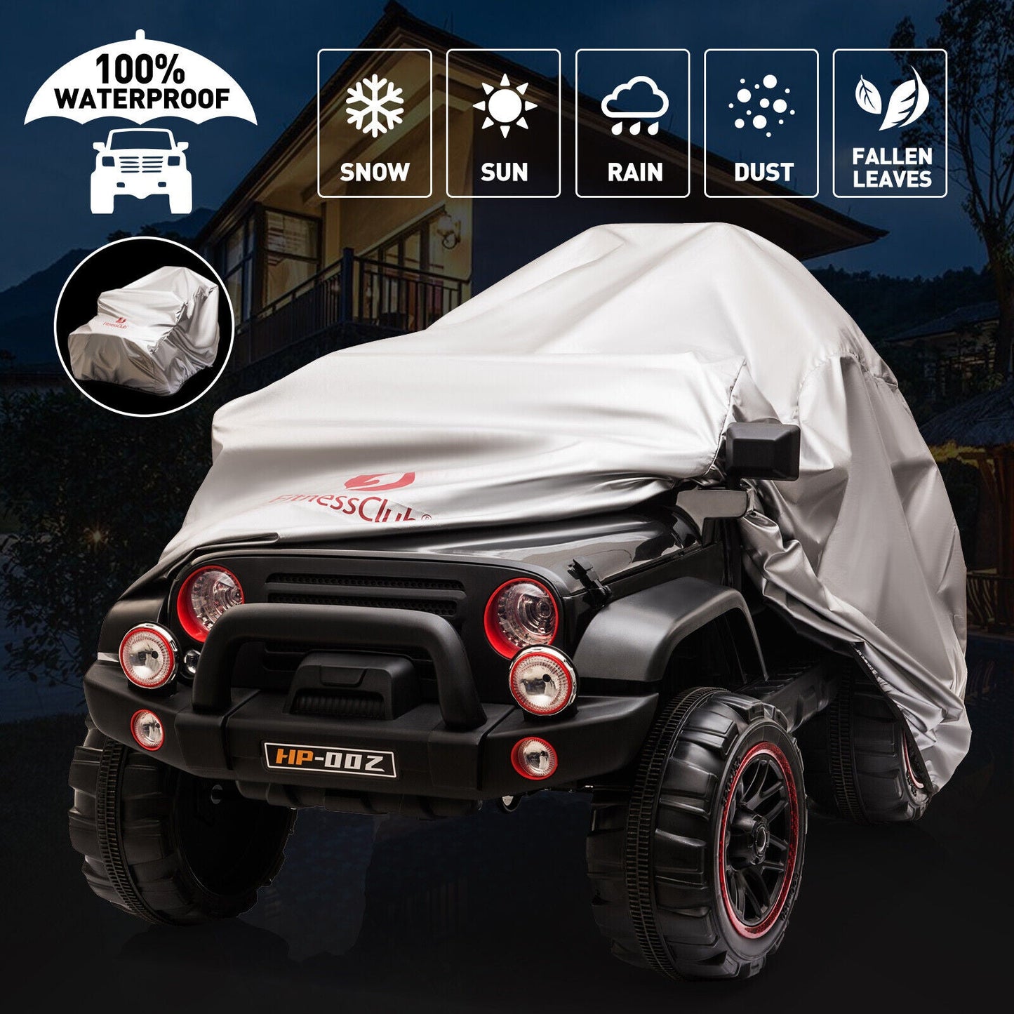 3-Speed Black Ride-On Car for Kids with RC, MP3, LED Lights, USB, and Cover - 12V Battery Powered