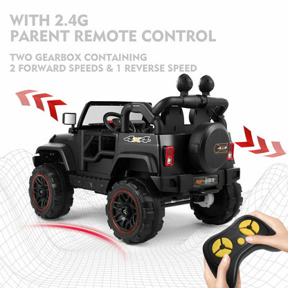 12V Black Kids Ride-On Truck with MP3, LED Lights, Remote Control, and Cover