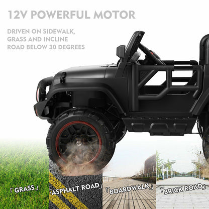 12V Black Kids Ride-On Truck with MP3, LED Lights, Remote Control, and Cover