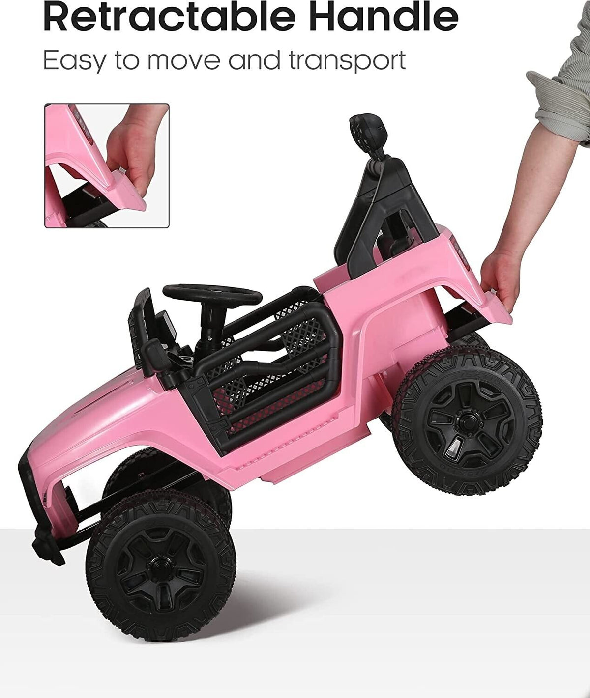 MP3 Kids Ride On Truck Car with Remote Control, LED Lights, and Music - Pink