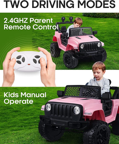 12V Kids Ride On Truck with Remote Control, LED Lights, and Music - Spring Suspension for a Smooth Ride