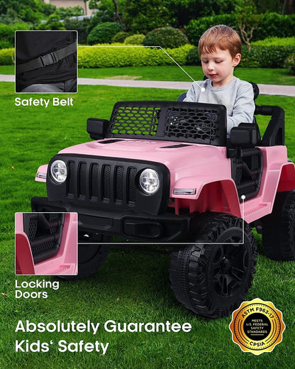 3-Speed Electric Kids Ride On Car with Remote Control, AUX and LED Lights - Truck Design
