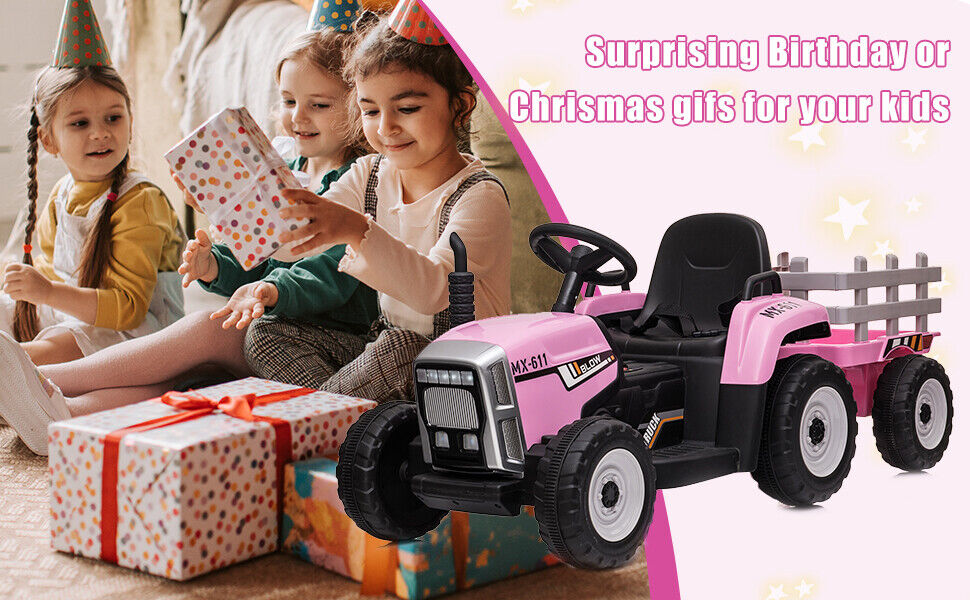 3-Speed Electric Ride On Tractor Toy with Trailer for Kids - Remote Controlled