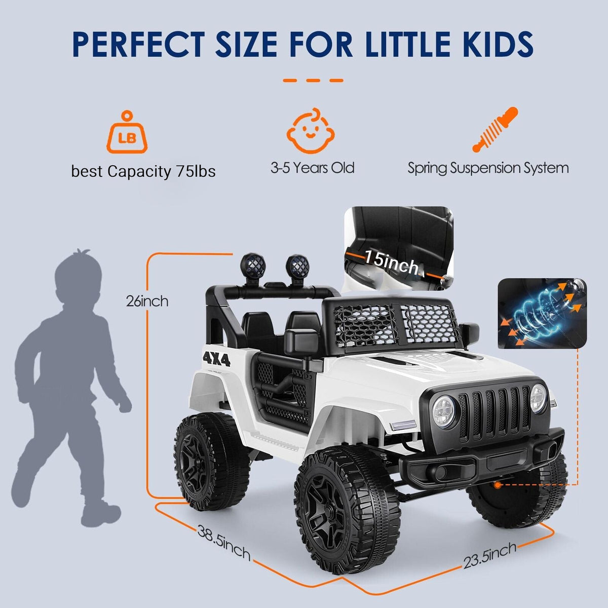 3-Speed Ride-On Truck for Kids with Parent Remote Control and 12V LED Lights