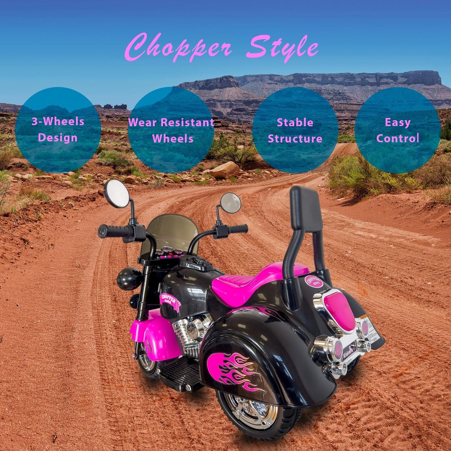 3-Wheel Chopper Motorbike Toy for Kids with LED Lights - Harley Motorcycle Inspired