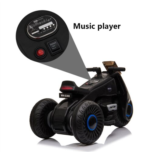 3-Wheel Double Drive Electric Kids Motorcycle in Black - 6V Ride-On Toy for Children