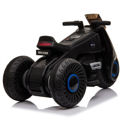 3-Wheel Double Drive Electric Kids Motorcycle in Black - 6V Ride-On Toy for Children