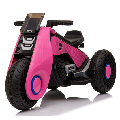 3-Wheel Double Drive Electric Motorcycle for Kids in White, Black, or Pink