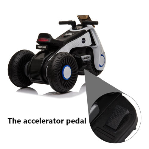 3-Wheel Double Drive Electric Motorcycle for Kids in White, Black, or Pink