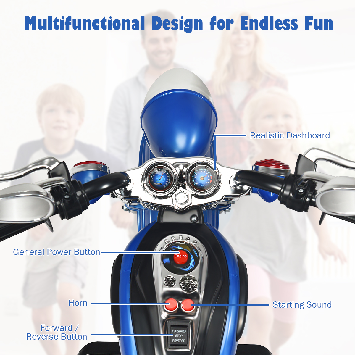 3-Wheel Electric Motorcycle Tricycle for Kids with Rechargeable Battery