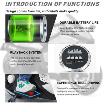 3-Wheel Electric Ride-On Motorcycle for Kids with Rechargeable 12V Battery