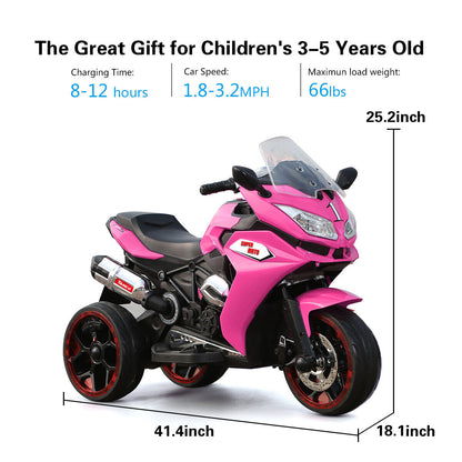 3-Wheel Kids Ride-On Motorcycle with LED Lights, Music, and Pink Screen