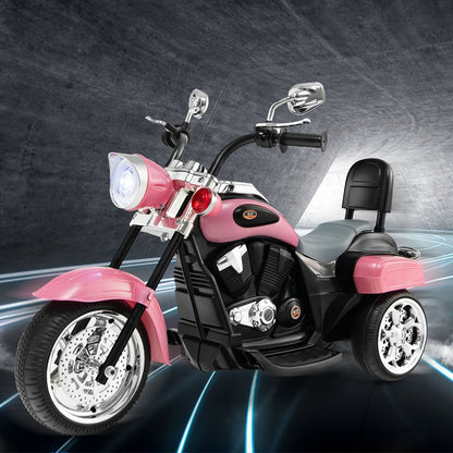 3-Wheel Pink Chopper Motorcycle for Kids with Headlight and Horn