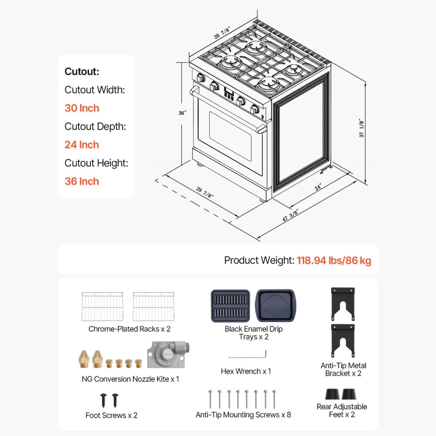 30-Inch Stainless Steel Convection Gas Range Oven With 4-Sealed Burners (SAK25187)