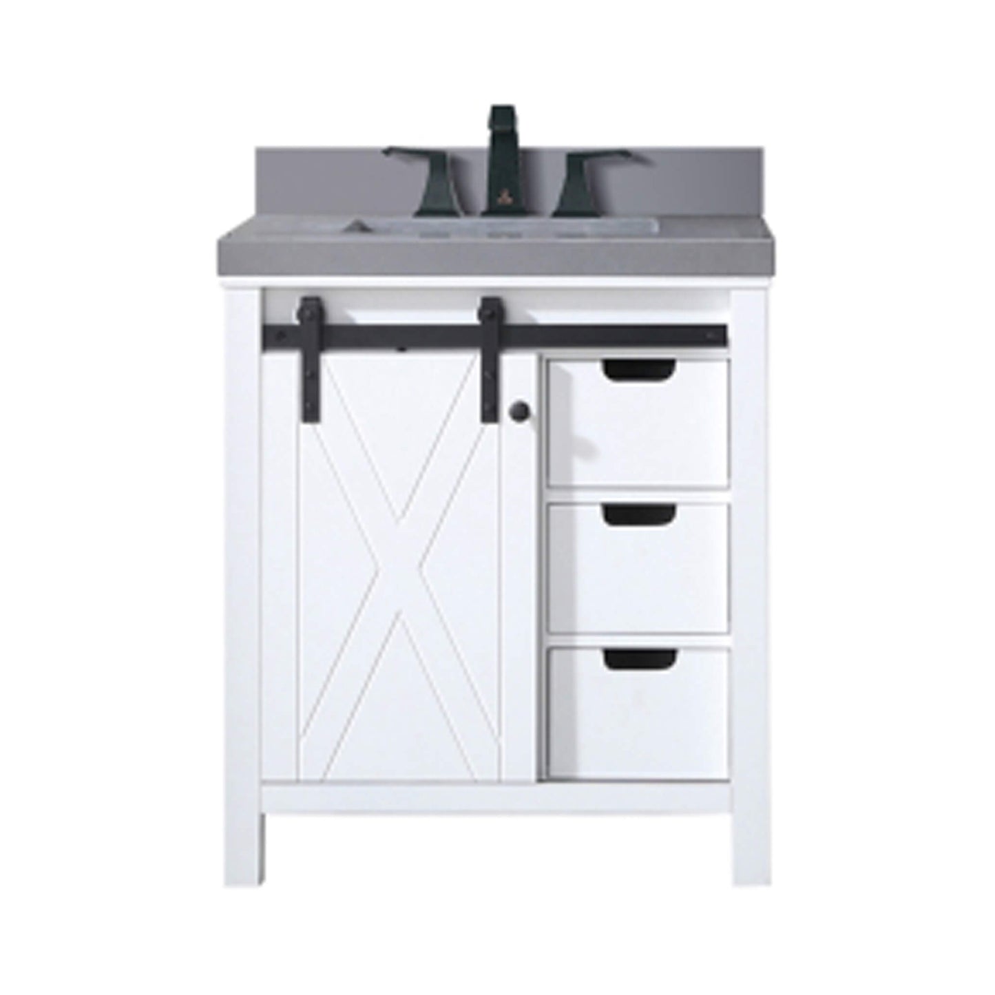Nuvia White Bathroom Vanity With Gray Quartz Top And Faucet Set (SAK40685)