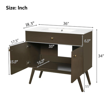 36" Luxury Striped Bathroom Vanity, Soft-Close Dual-Door Storage & Premium Ceramic Sink