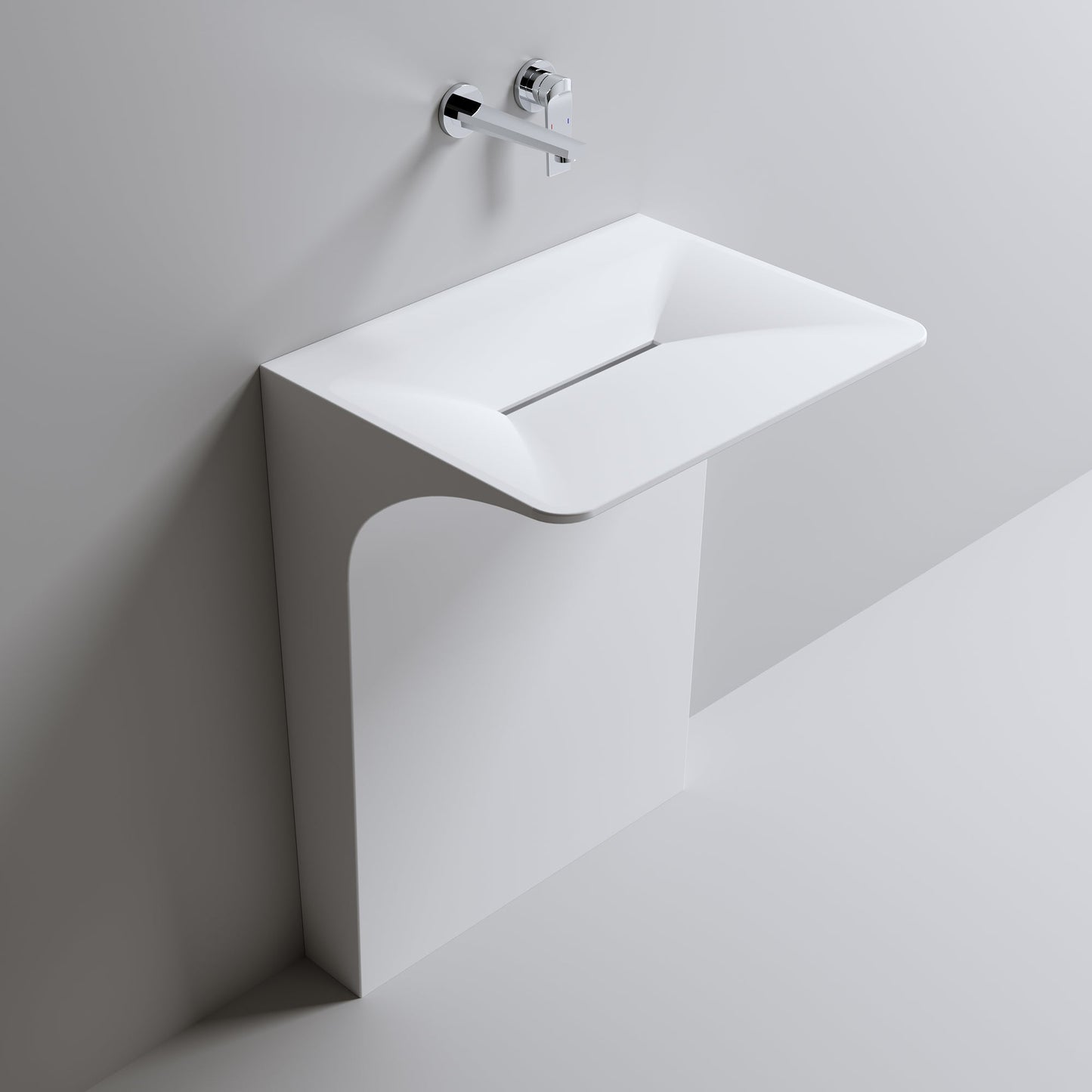 Modern Wall-Mounted Solid Surface Pedestal Sink
