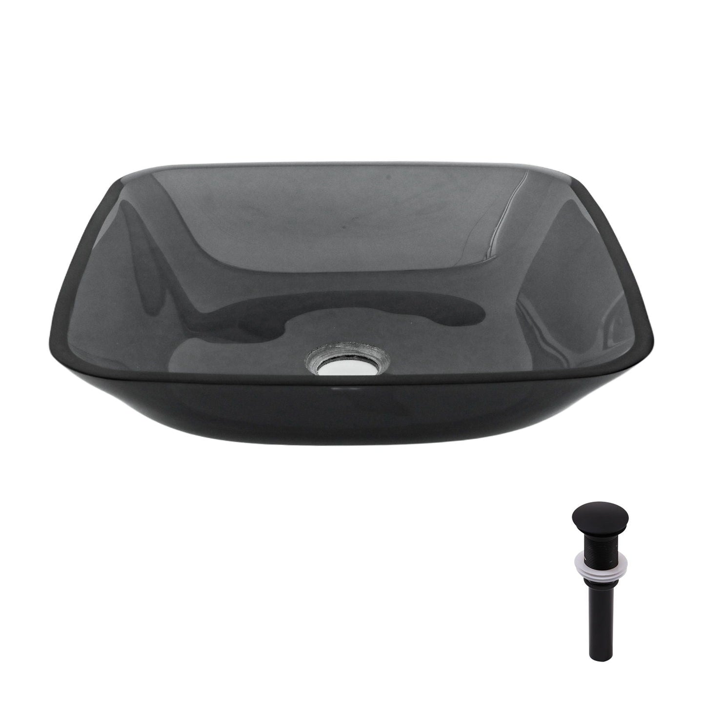 Square Vessel Sink For Bathroom, Above Counter Design With Pop Up Drain, Smooth Rounded Edges - Gray