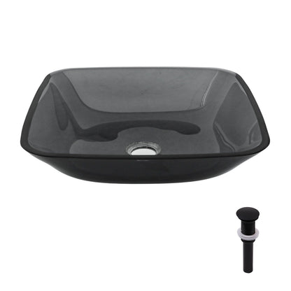 Square Vessel Sink For Bathroom, Above Counter Design With Pop Up Drain, Smooth Rounded Edges - Gray