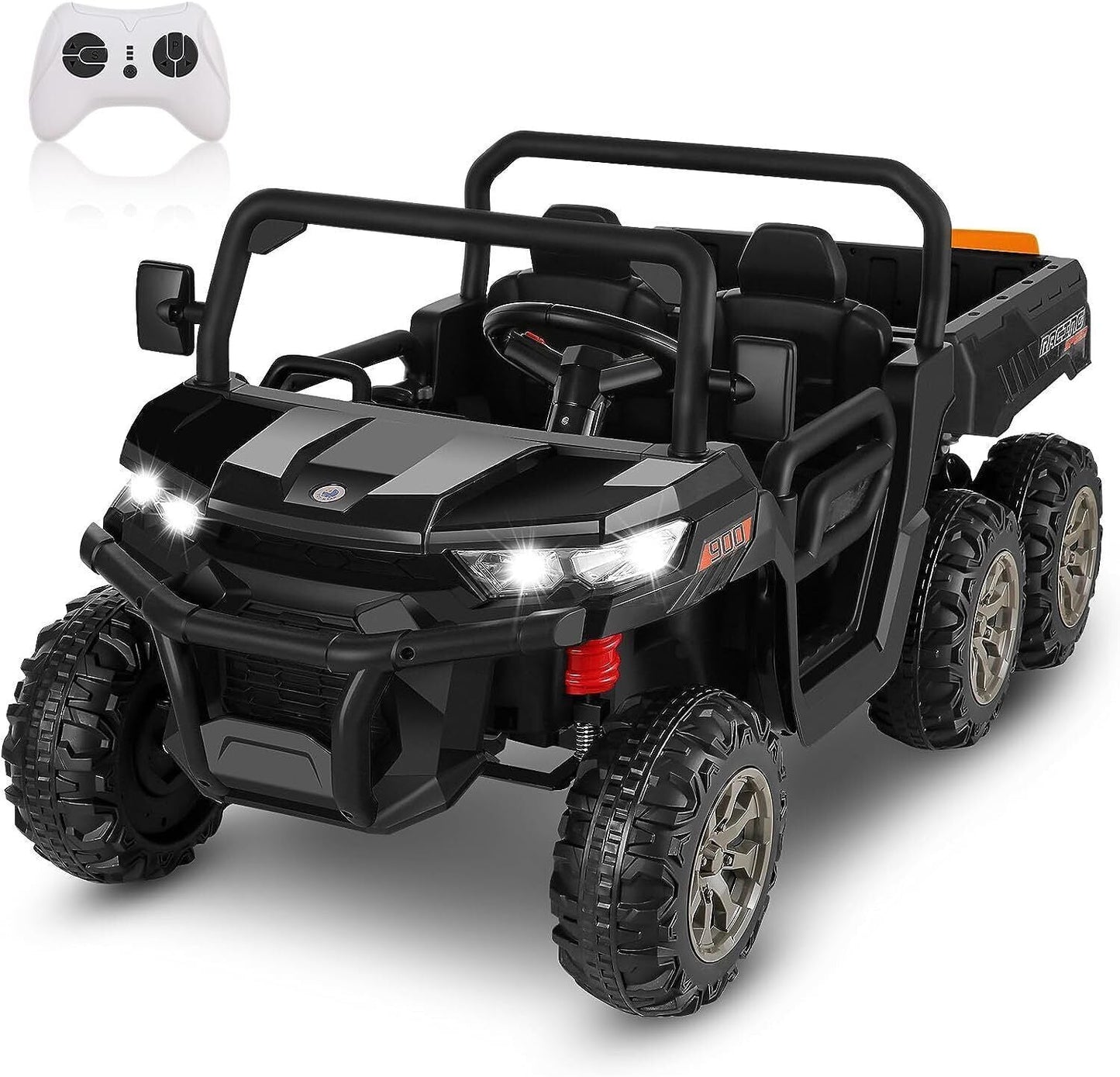300W 24V 4WD 6 Wheels Ride On Car with Electric Dump Bed and LED&MP3 - 2 Seater Truck for Endless Fun!
