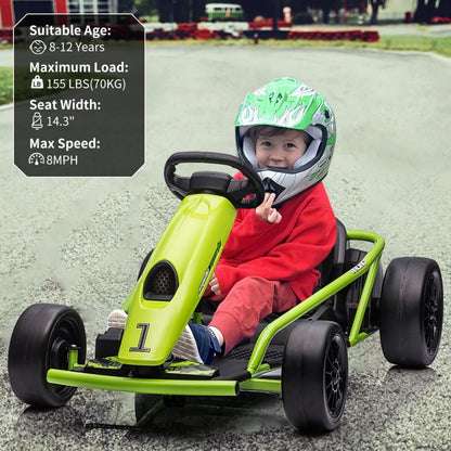 300W*2 Electric Go Kart for Kids 8-12 Years with Music and 175LBS Weight Capacity