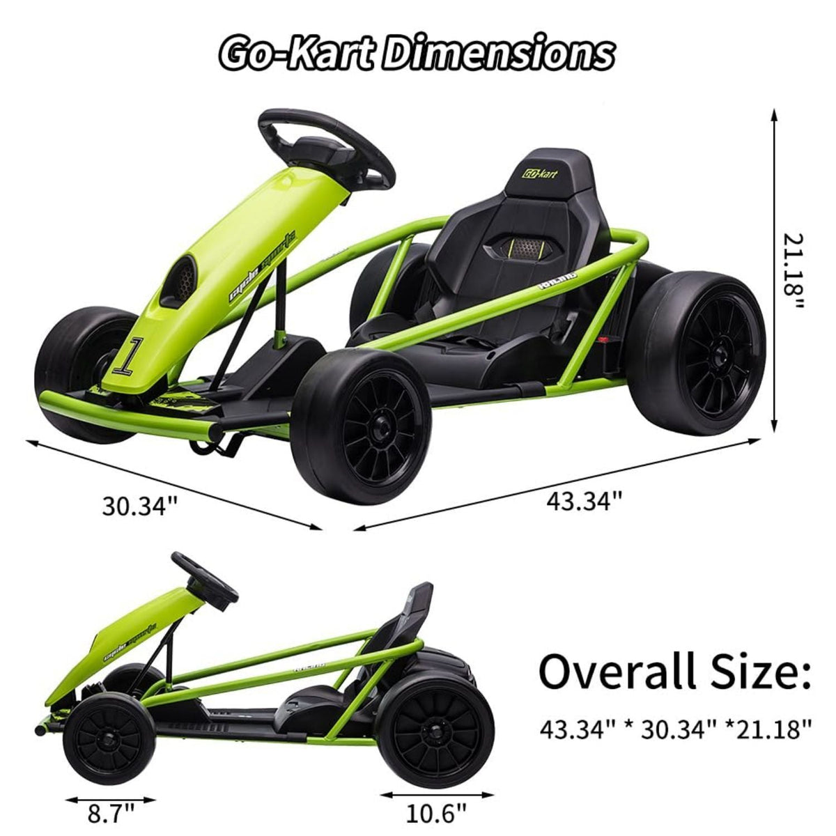 300W*2 Electric Go Kart for Kids 8-12 Years with Music and 175LBS Weight Capacity