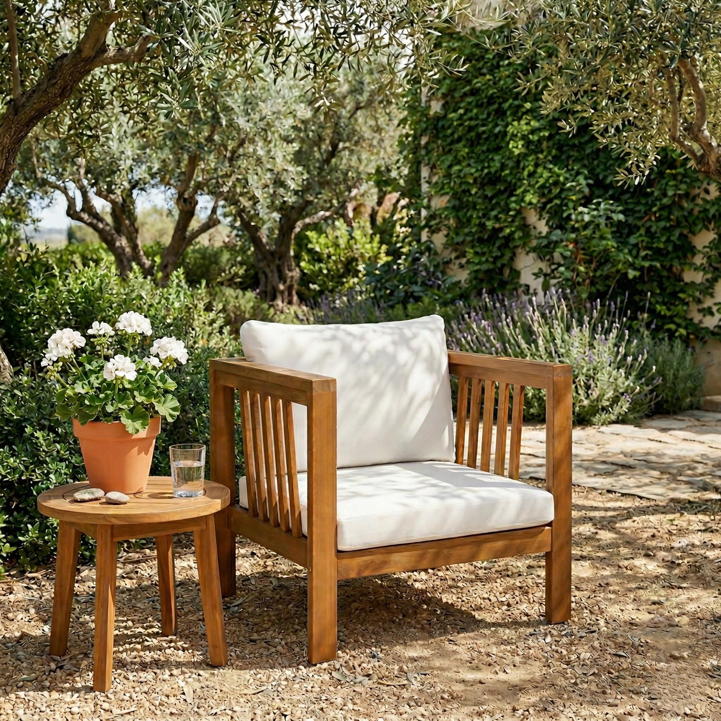 Outdoor Acacia Wood Club Chair with Modern Square Arms