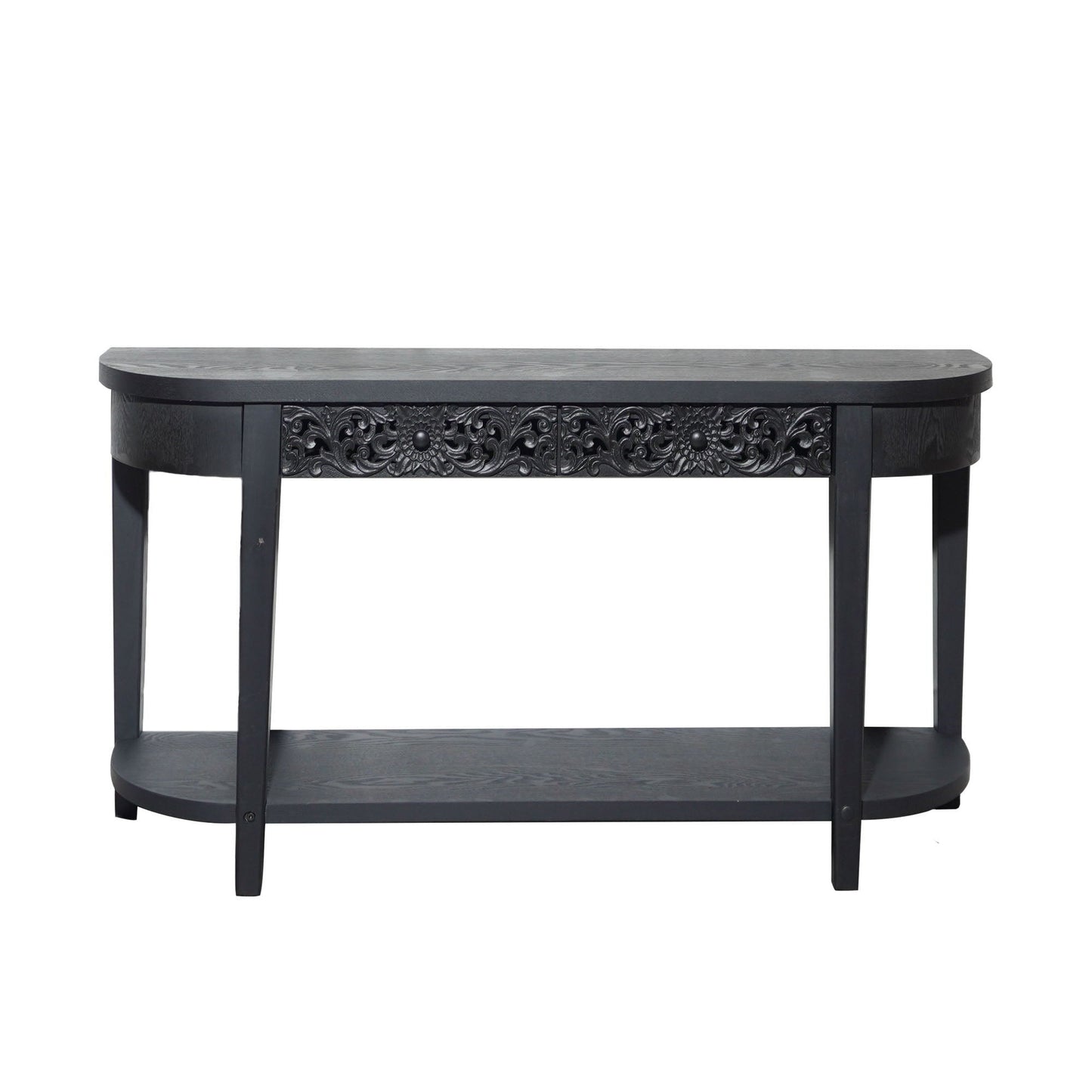Carved Console Table With Storage Shelf For Living Room - Black