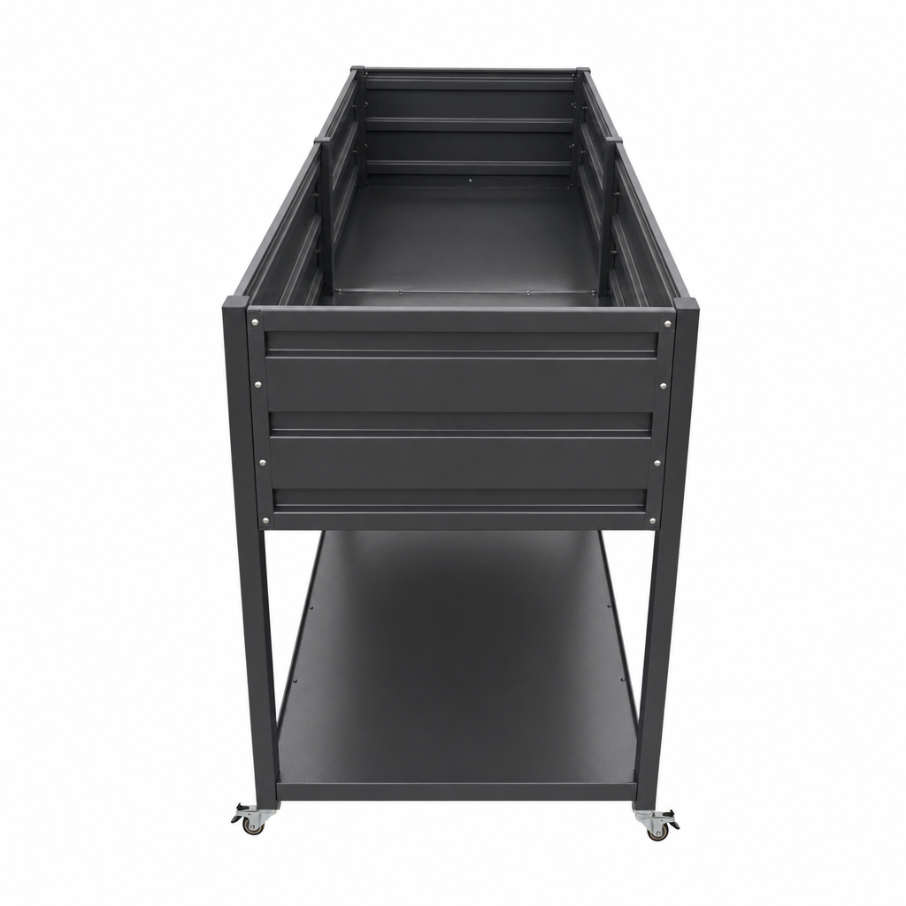 Dual Tier Elevated Metal Raised Garden Bed with Lockable Wheels & Lower Storage Shelf
