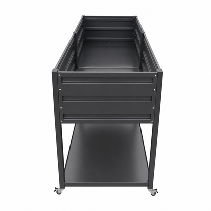 Dual Tier Elevated Metal Raised Garden Bed with Lockable Wheels & Lower Storage Shelf