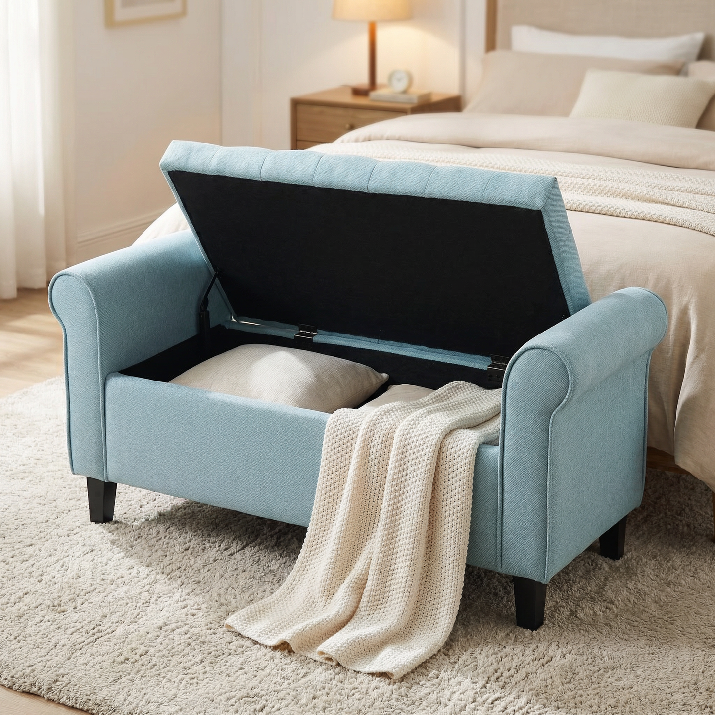 Light Blue Tufted Storage Bench