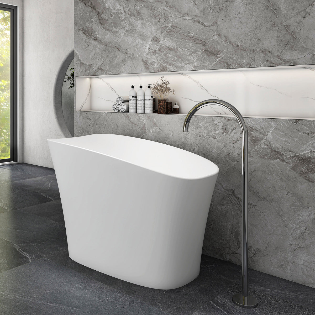 51-Inch Freestanding Solid Surface Deep Soaking Bathroom Bathtub with Seat