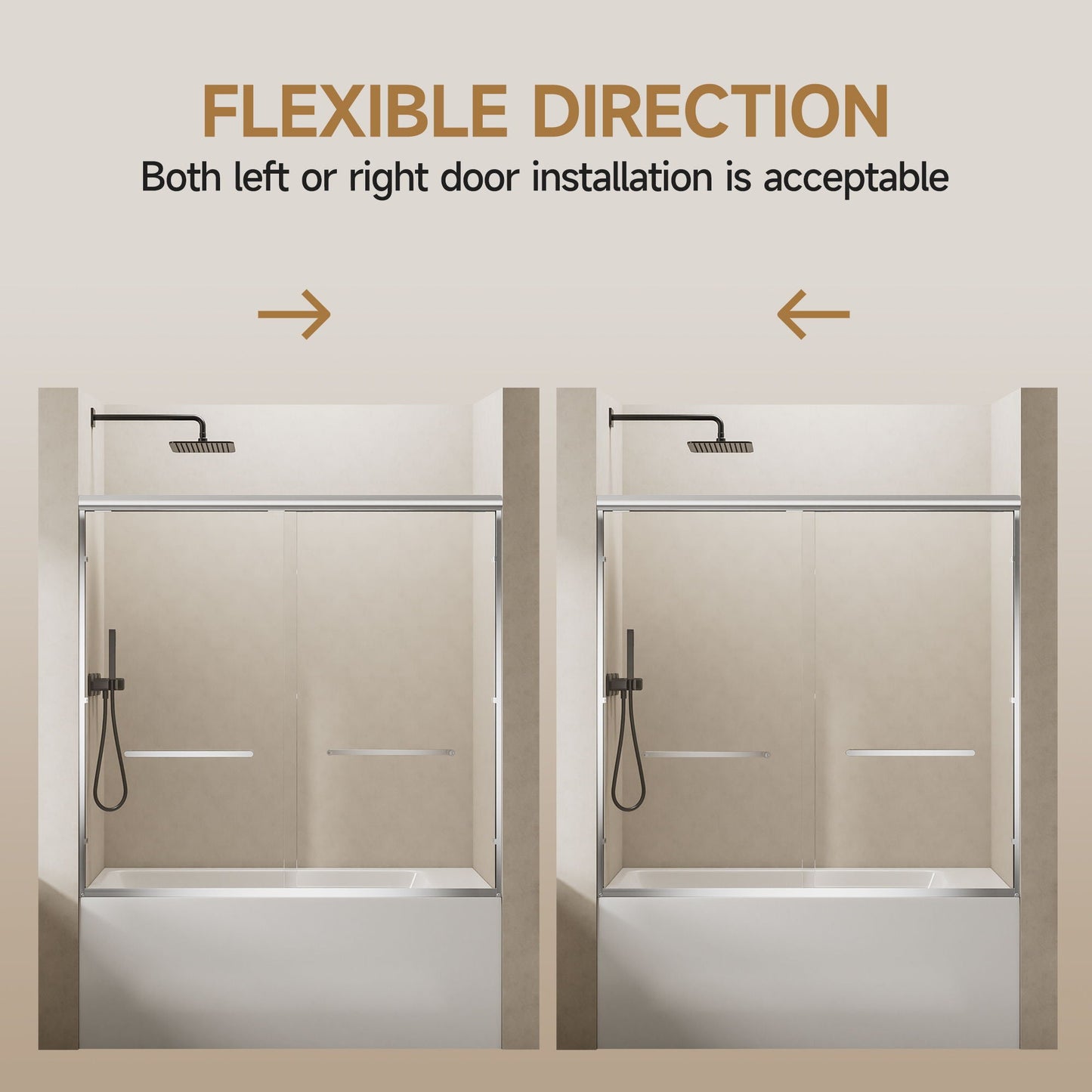 Aluminum Frame Double Double Soft Close Shower Door, Tempered Glass And Dual Stainless Steel Handles