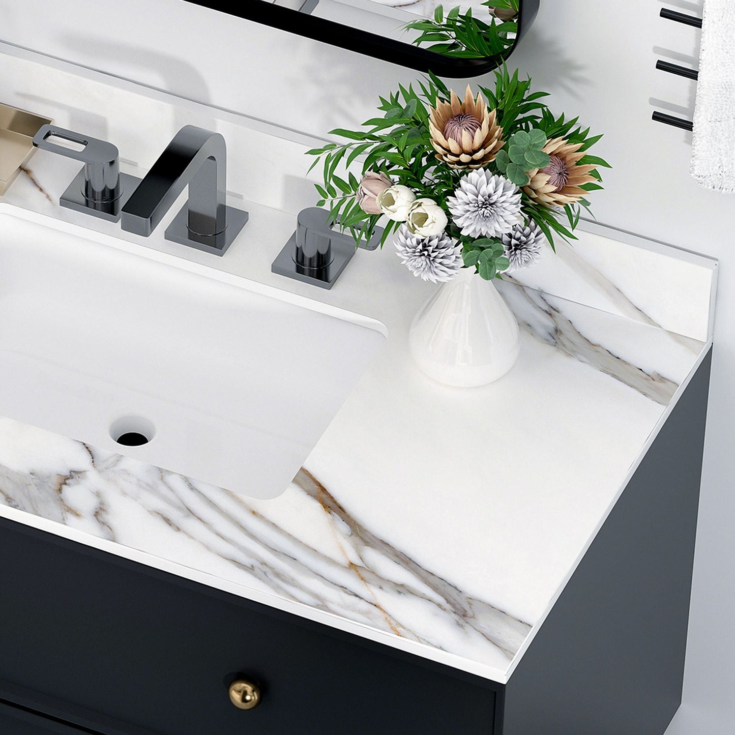 Vanity Top With Undermount Sink And Backsplash, Sintered Stone